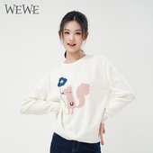 WEWE 清新减龄卡通图案安可休闲女士毛衣 女装 唯唯秋季 新品
