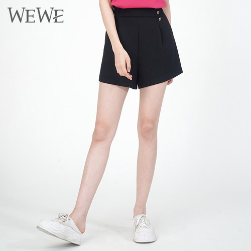 高腰休闲WEWE唯唯短裤新品双排扣
