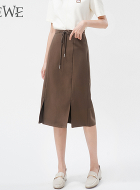 WEWE/唯唯秋季新款女装半身裙高腰时尚修身中长款一步裙
