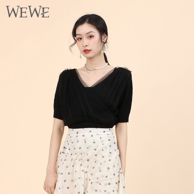 WEWE唯唯套头V领拼接新品