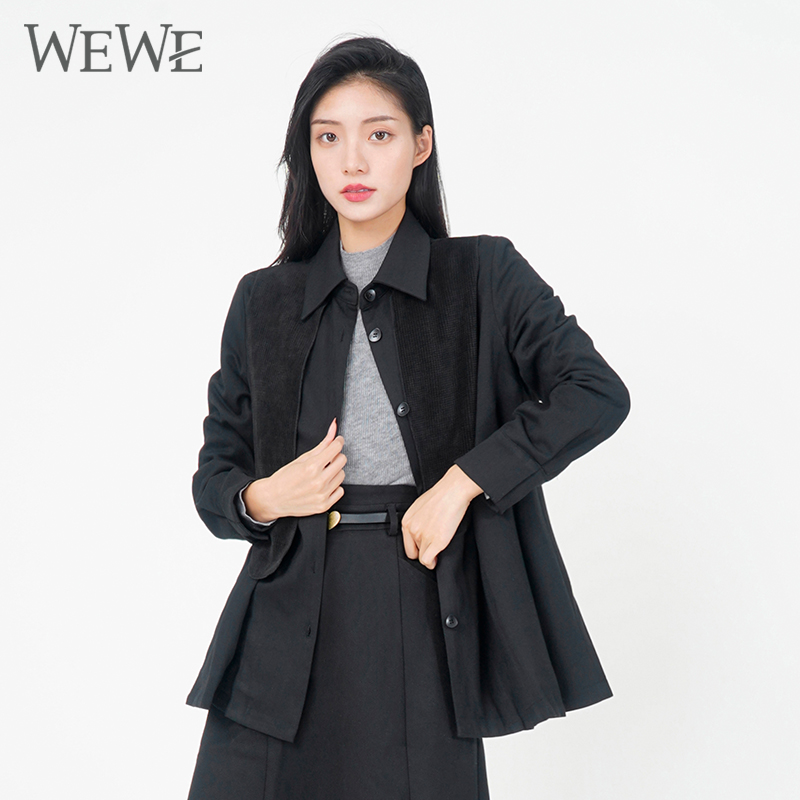 WEWE唯唯冬季直筒女装休闲复古时尚加绒衬衫外套通勤百搭