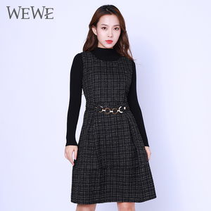 WEWE 唯唯秋冬季新品女装时尚套装收腰连衣裙简约通勤气质文艺