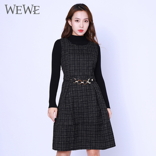 WEWE 唯唯秋冬季新品女装时尚套装收腰连衣裙简约通勤气质文艺