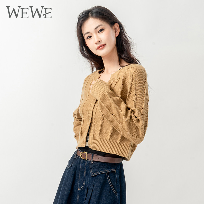 WEWE/唯唯秋季新品女装清新甜美女主风时尚休闲短款针织开衫