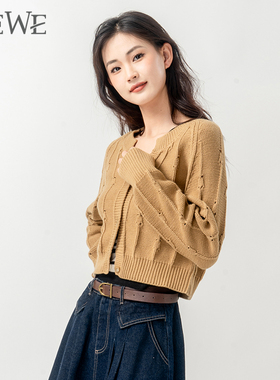 WEWE/唯唯秋季新品女装清新甜美女主风时尚休闲短款针织开衫