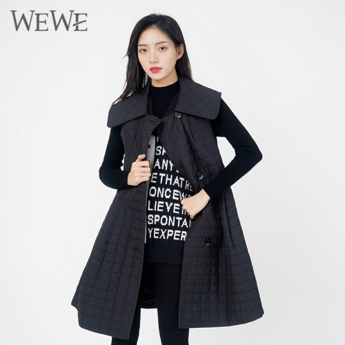 WEWE唯唯单排扣休闲翻领格纹马甲