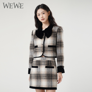 WEWE/唯唯冬季新品女装时尚洋气经典格子英伦风气质套装减龄