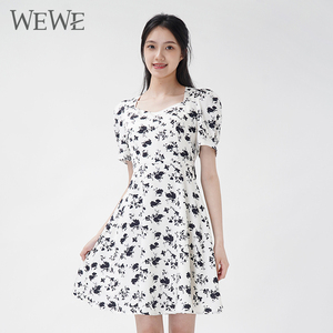 WEWE/唯唯夏季新品女装精致印花温柔优雅时尚连衣裙气质通勤