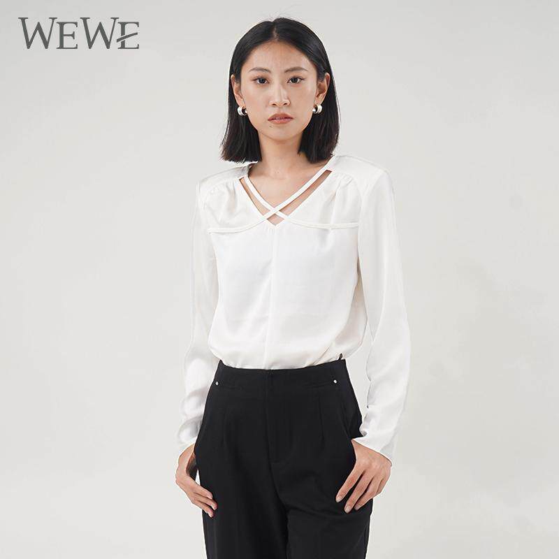 WEWE/唯唯衬衣2025春秋新款百搭设计感V领套头衬衫女