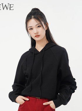 WEWE/唯唯秋季新品女装时尚休闲连帽甜酷宽松卫衣气质潮流