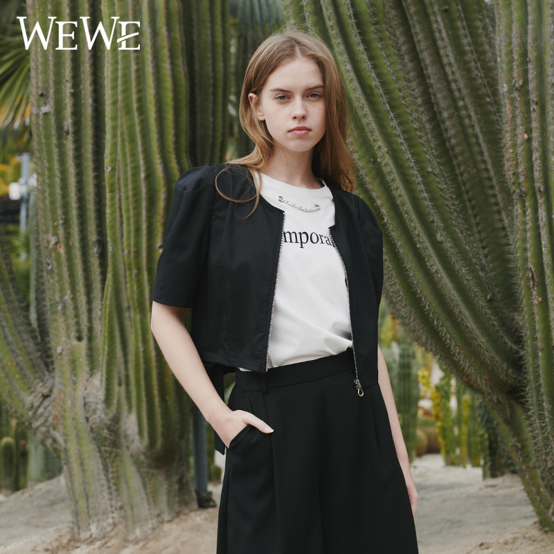 WEWE唯唯夏季新品女装时尚特色短款休闲小外套休闲个性小众
