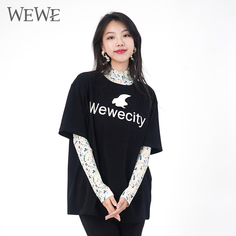 WEWE/唯唯春季新品女装个性潮酷休闲宽松T恤女时尚百搭