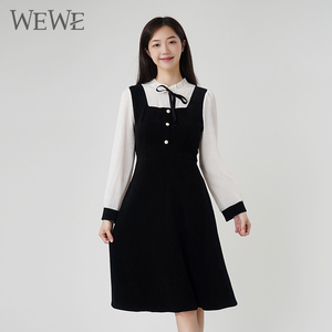 WEWE/唯唯春春秋新品女装甜美气质时尚通勤假两件连衣裙清新