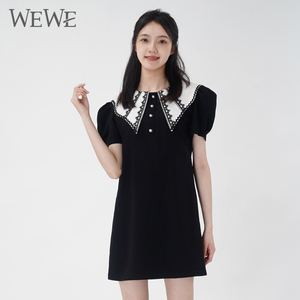 WEWE/唯唯夏季新品女装时尚气质可爱娃娃蕾丝领女士连衣裙