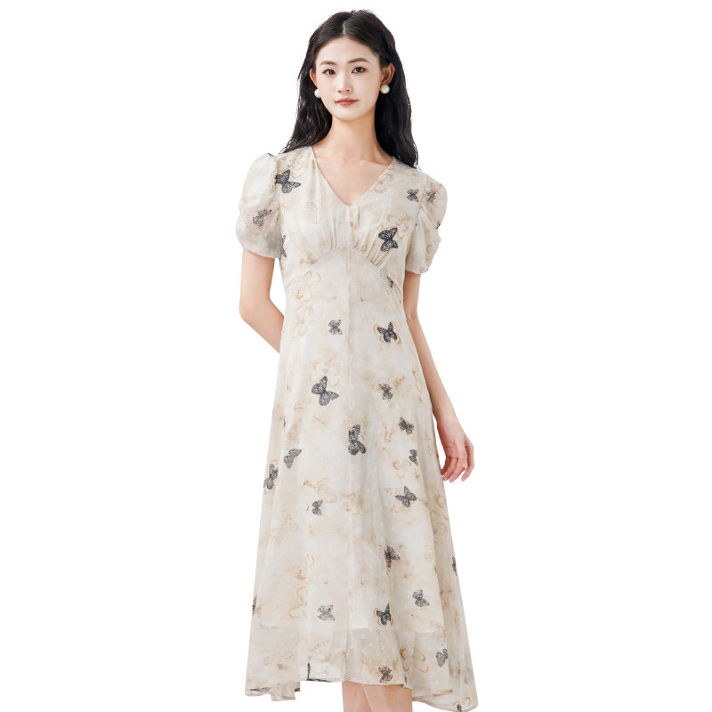 WEWE/唯唯连衣裙女夏季新款法式碎花雪纺连衣裙女士连衣裙