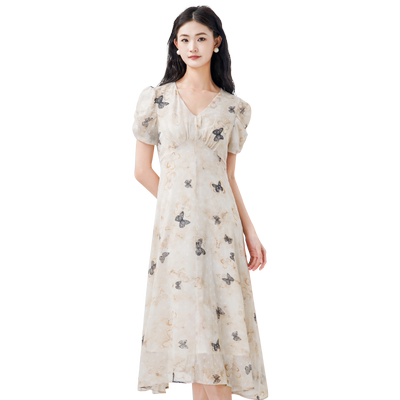 WEWE/唯唯连衣裙女2024夏季新款法式碎花雪纺连衣裙女士连衣裙