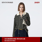 针织衫 IIIVIVINIKO2026春新款 复古系带条纹长袖 女M610506320A