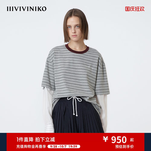 IIIVIVINIKO2026夏季新款宽松假两件条纹上衣女M620511309C