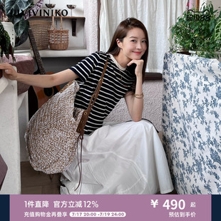 IIIVIVINIKO2026夏季新款休闲通勤复古条纹T恤女M620505387E