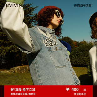 女S311421201A 衬衫 IIIVIVINIKO屁头兔系列复古百搭工装 牛仔短袖