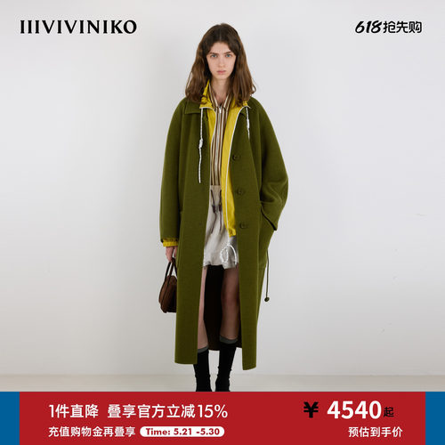 IIIVIVINIKO2025冬新款松弛量感H型系带羊毛大衣女M549006170C