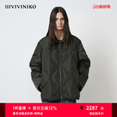 IIIVIVINIKO2025冬新款 宽松落肩螺纹领绗格羽绒夹克女R549104082C