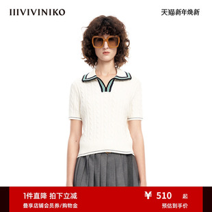 女M310108608B 针织衫 IIIVIVINIKO春夏新品 复古学院风简约翻领短袖