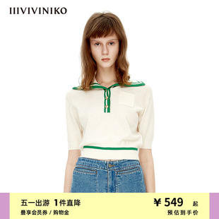 海军领半开襟短袖 针织衫 新品 IIIVIVINIKO夏季 女M230116601B