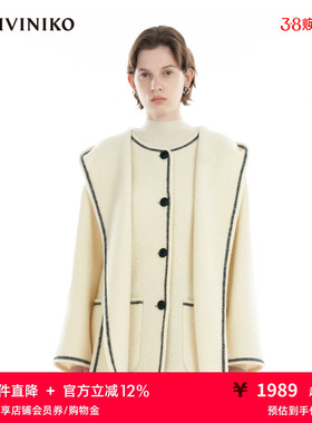 IIIVIVINIKO冬新款连帽围巾缩绒羊毛呢大衣外套女R449012323C