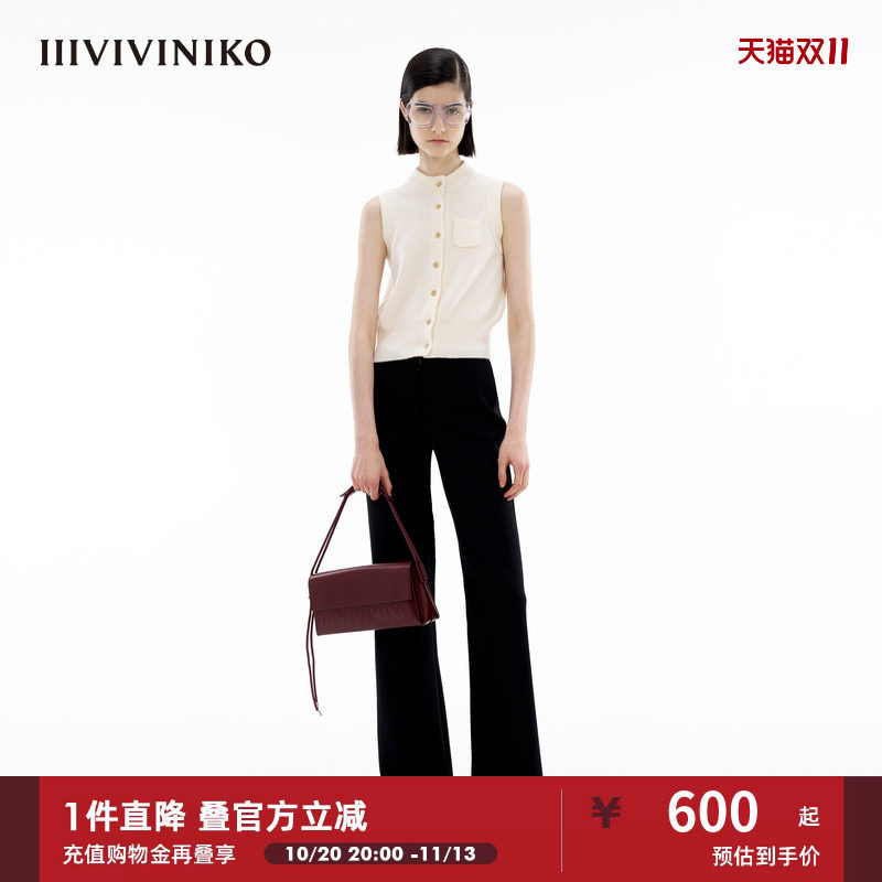 【内蒙古山羊绒】IIIVIVINIKO春季新款罗纹圆领针织背心上衣女