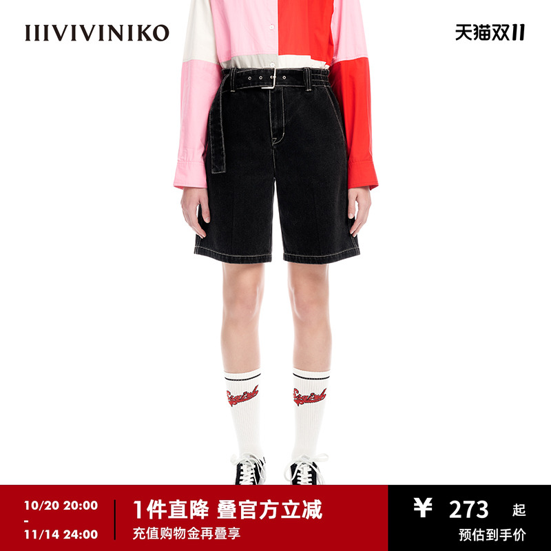 IIIVIVINIKO高腰五分牛仔裤