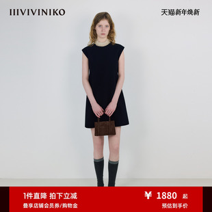 IIIVIVINIKO2025秋新款 连衣裙女M530606128B 气质可拆卸蕾丝领无袖