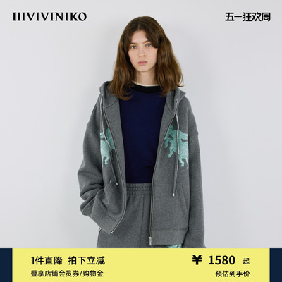 IIIVIVINIKO2025冬新款艺术家合作系列贴布绣卫衣外套M542009372C