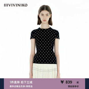 圆领简约波点印花T恤女M510134615A IIIVIVINIKO2025春新款