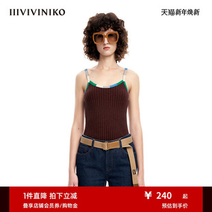 IIIVIVINIKO春夏新品 休闲圈圈纱罗纹针织吊带背心女M311210621C