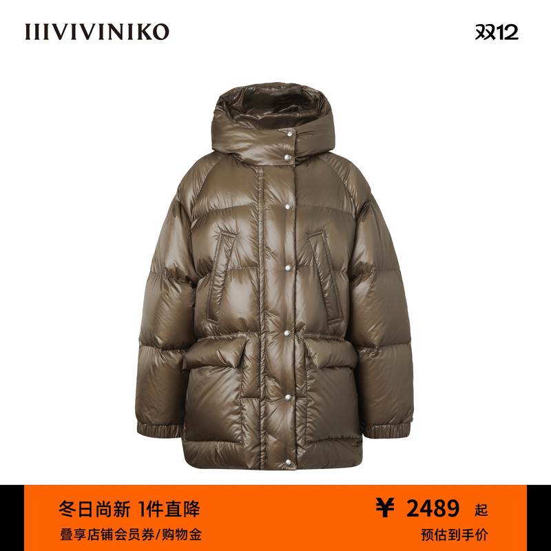 IIIVIVINIKO冬季新款中长款连帽鸭绒保暖羽绒服女C449103164E