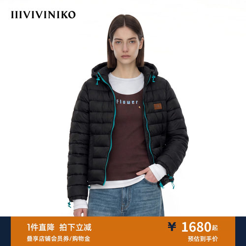 IIIVIVINIKO2026秋新款百搭鹅绒轻薄连帽羽绒服短款女R639115191B