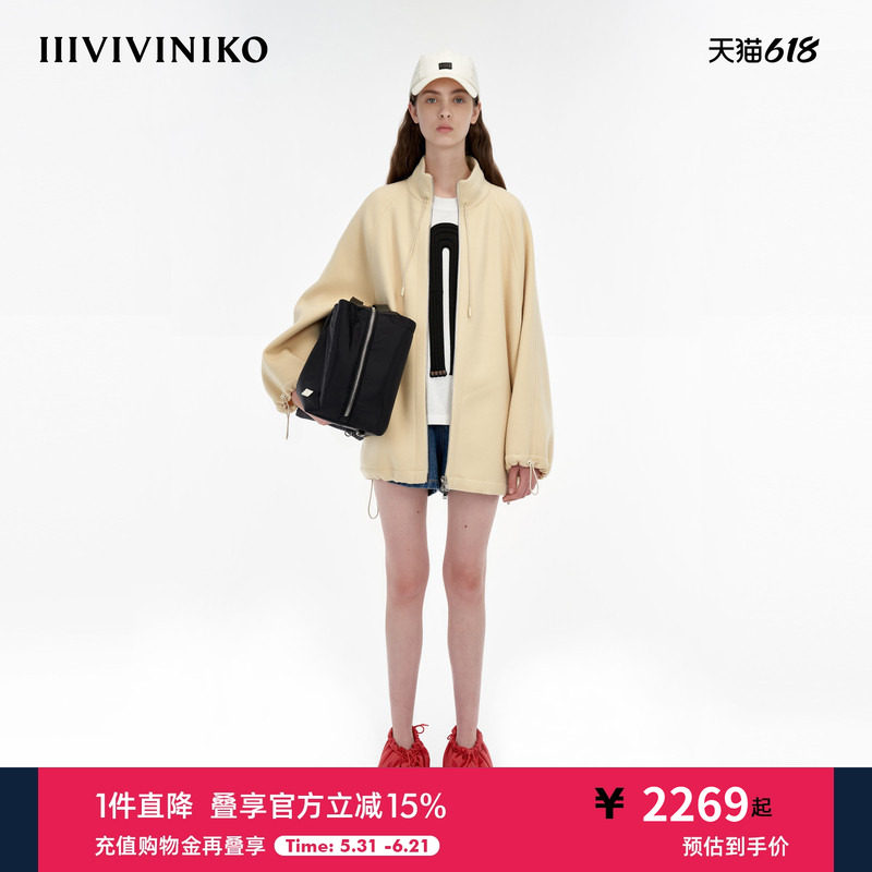 IIIVIVINIKO“进口90S澳毛”双面呢廓形拉链大衣女M349013166D