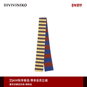 IIIVIVINIKO2025秋新款 双色宽窄条纹拼接羊毛围巾女2535201610A
