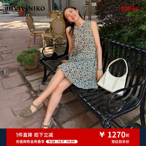 IIIVIVINIKO2026夏季新款清新碎花无袖A字连衣裙女M620619073E