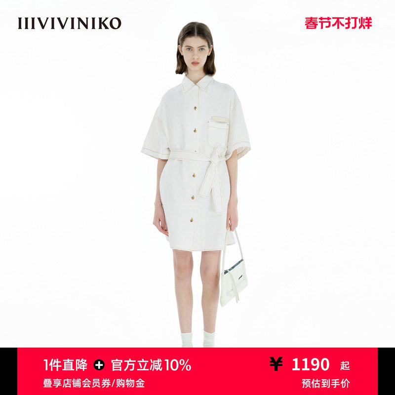 IIIVIVINIKO2025夏新款宽松时髦衬衫式牛仔连衣裙女B521602210C