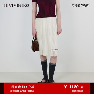 IIIVIVINIKO2025秋新款 优雅肌理蕾丝花边百褶短裙女M530731169A