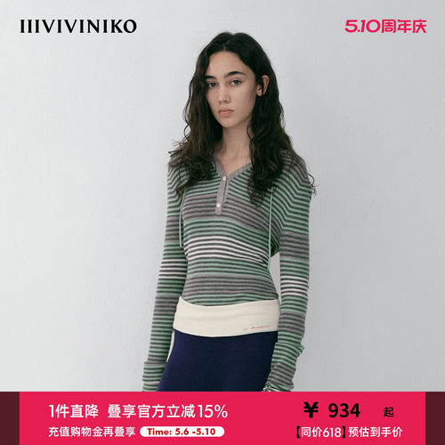 NO DIRECTION+运动感修身条纹连帽针织衫N610113611A