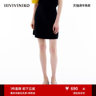 新款 IIIVIVINIKO夏季 A字复古气质半身短裙女 四空针织系列