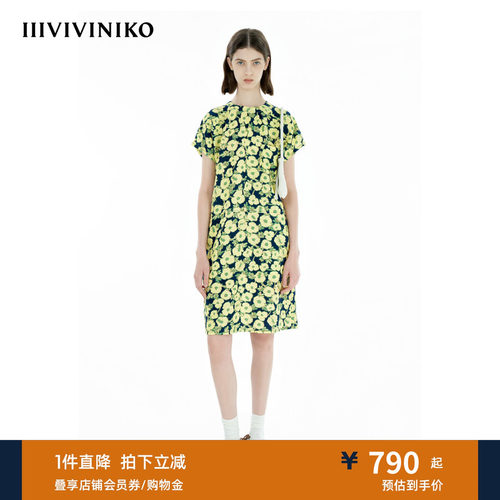 IIIVIVINIKO夏季新款休闲H型印花插肩袖连衣裙女B520667188E
