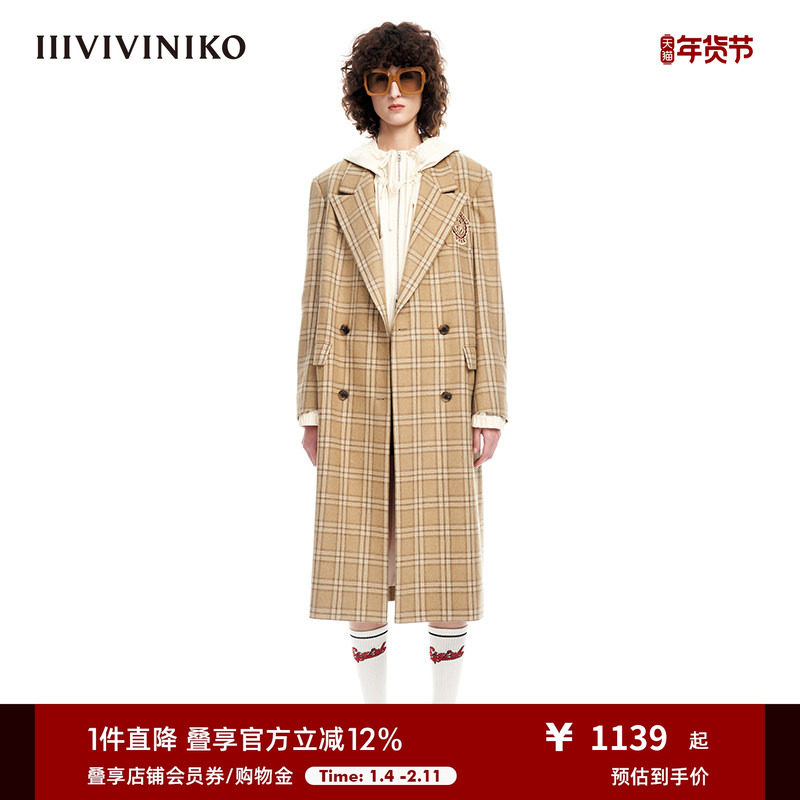 IIIVIVINIKO春夏新品格纹西装粗花呢毛呢大衣外套女M319002154A,女装/女士精品,毛呢外套,淘宝优惠券,粉丝福利购,淘宝优惠卷