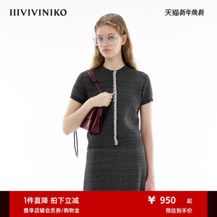针织开衫 复古优雅宽松圆领短袖 女M413709619C 新款 IIIVIVINIKO春季