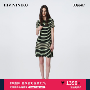 IIIVIVINIKO2026夏季新款Polo领条纹收腰连衣裙女M621132653E