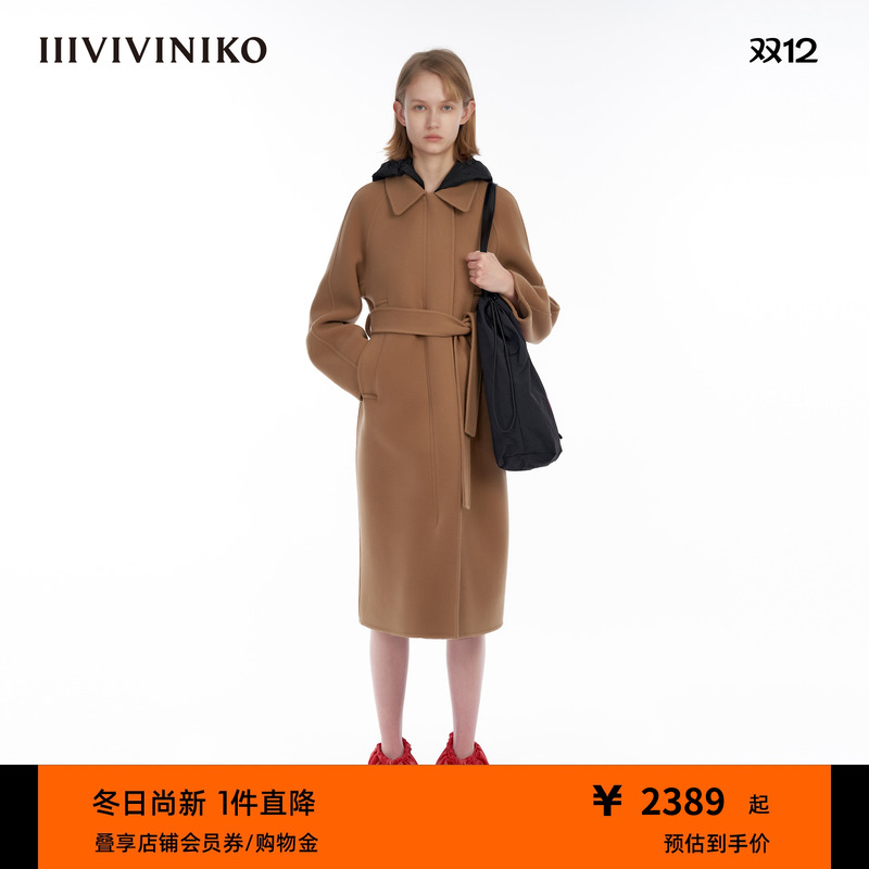 IIIVIVINIKO斜纹大衣插肩袖翻领
