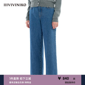 复古九分直筒长裤 新款 IIIVIVINIKO秋季 子女 重磅纯棉牛仔